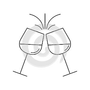 Cheers outline icon with two wine glasses. Toast and clinc glasses symbol. Vector illustration.